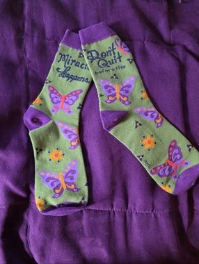 Green & Purple Butterfly Crew Socks - Motivational Design